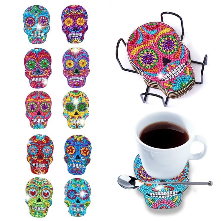 Diamond Painting- 10x Mexikanische Totenkopf Untersetzer - Jetzt bei diamondspainting kaufen