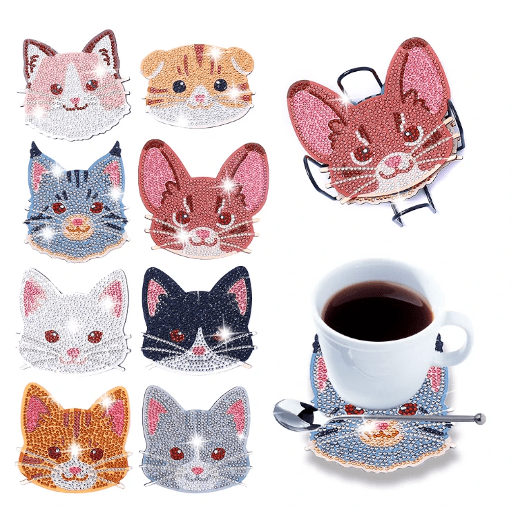 Diamond Painting- 8x Katzen Gesichter Untersetzer - Jetzt bei diamondspainting kaufen