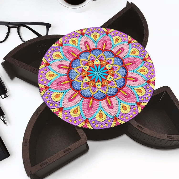 Diamond Painting-Runde Mandala-Schmuckbox mit 4 Fächern - Jetzt bei diamondspainting kaufen