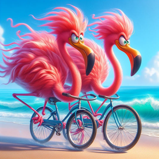 Diamond Painting-Flamingo fährt Fahrrad