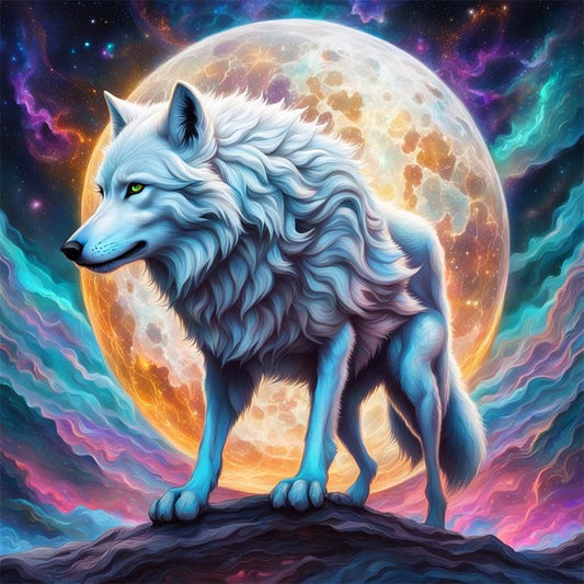 AB Diamond Painting-White Wolf In The Moonlight