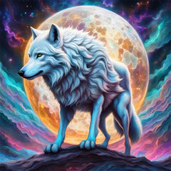 AB Diamond Painting-Weißer Wolf Im Mondschein