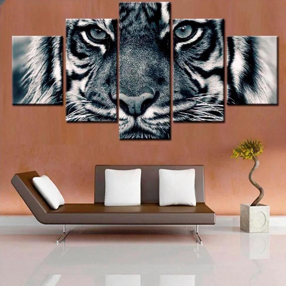 5 Paneele Diamond Painting-Tiger