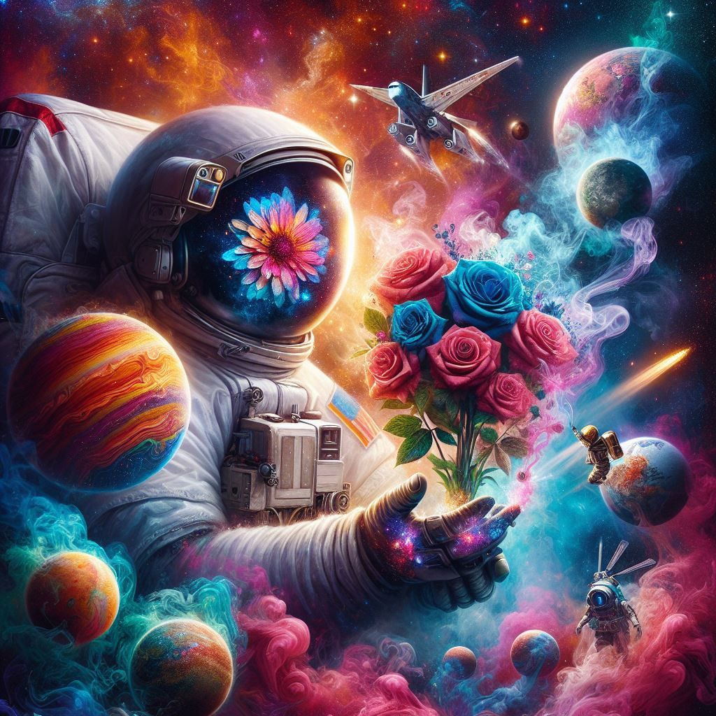 Diamond Painting-Astronaut und Blumen