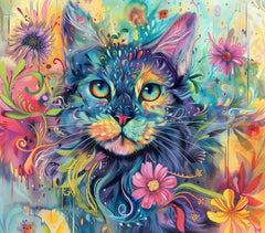 Diamond Painting-Maine-Coon-Katze in Blumen