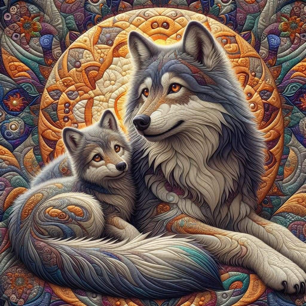 Diamond Painting-Ruhende Wolfs-Mutter und -Kind