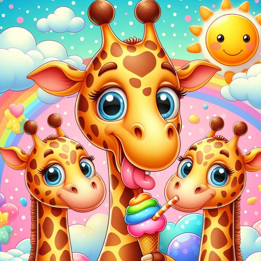 Diamond Painting-Die Giraffe, die Eiscreme isst