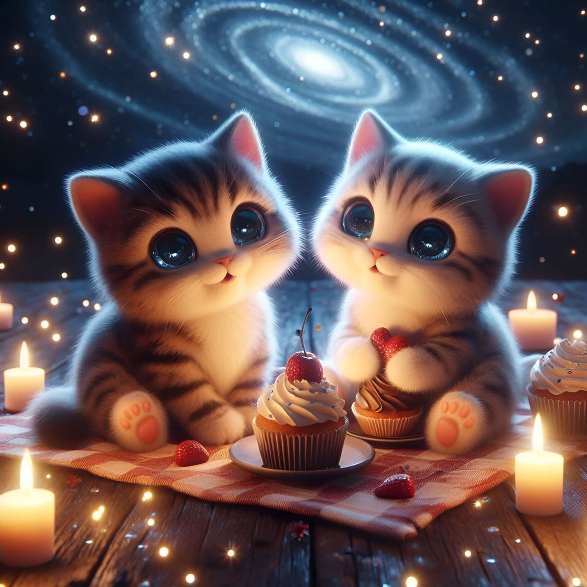 Diamond Painting-Katzenbaby isst Kuchen