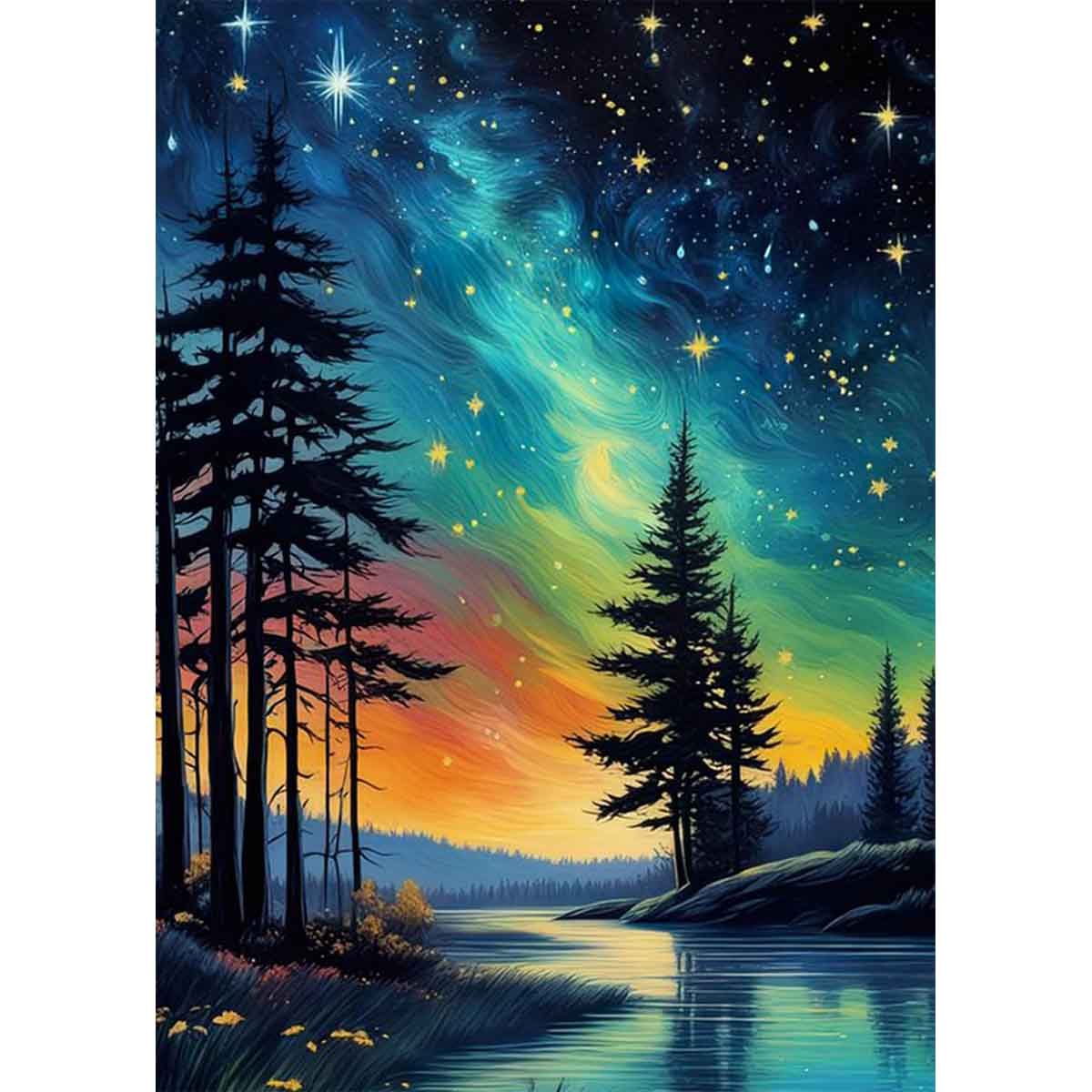 Diamond Painting-Polarlichter über dem See