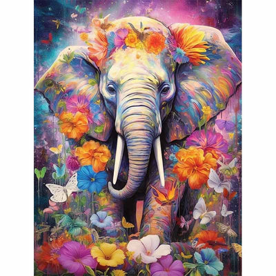 Diamond Painting-Bunter Elefant im Blumenmeer