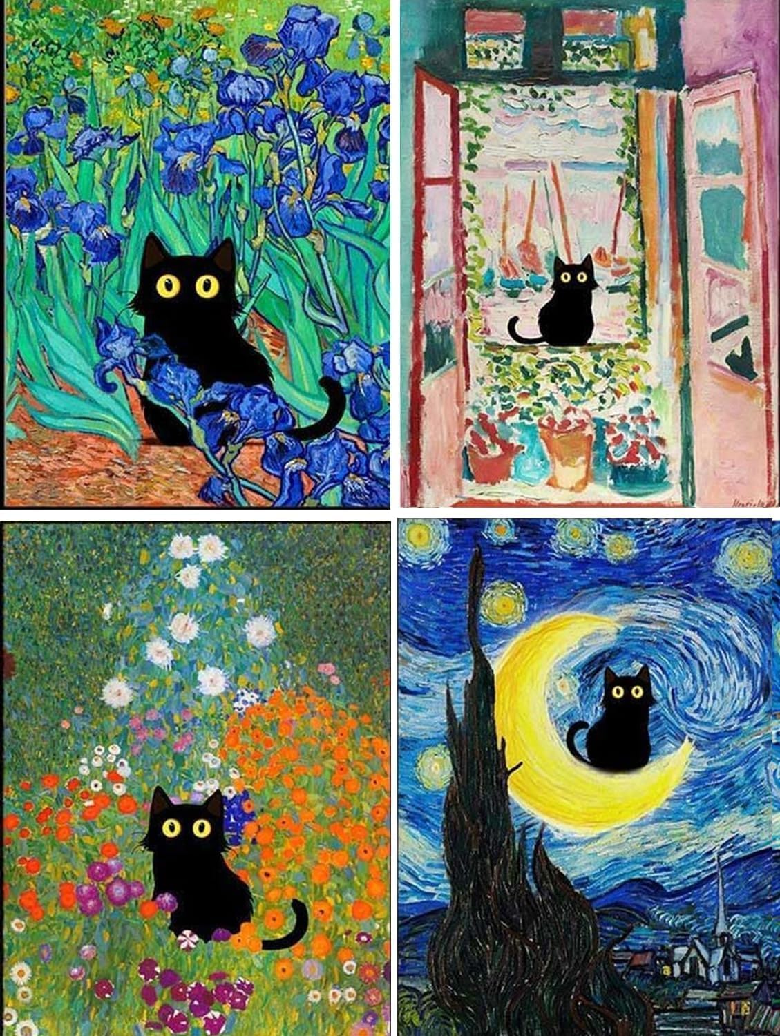 Diamond Painting-Vierteiliges Set mit schwarzer Katze