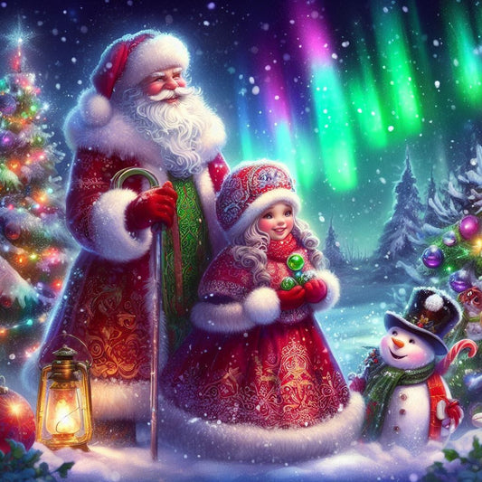 Diamond Painting-Weihnachtsmann und kleines Mädchen