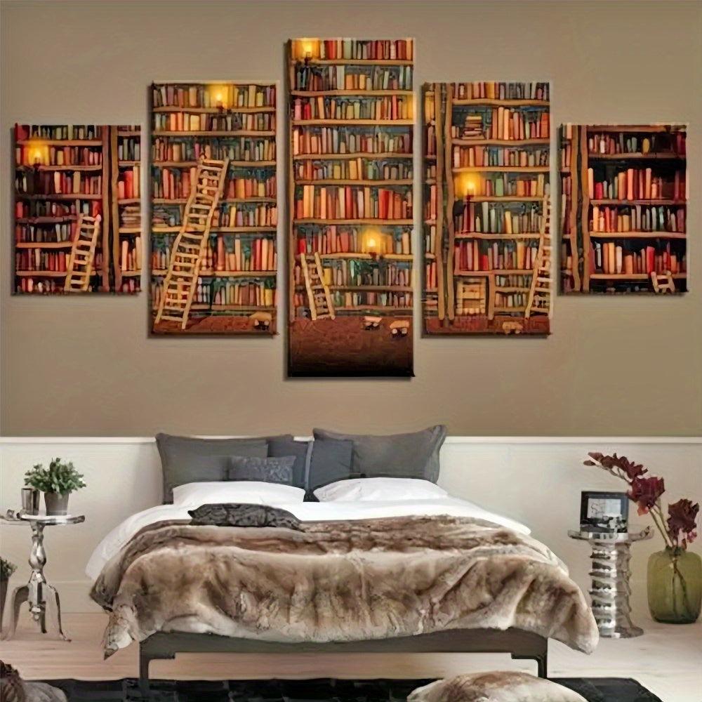 5 Paneele Diamond Painting - Bibliothek - diamondspainting