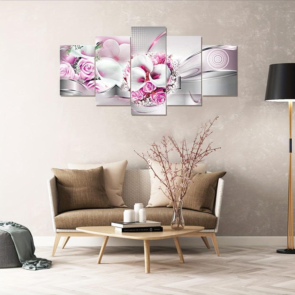 5 Paneele Diamond Painting - Rosa Blumen - diamondspainting