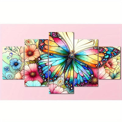 5 Paneele Diamond Painting-Schmetterling und Blume - Jetzt bei diamondspainting kaufen