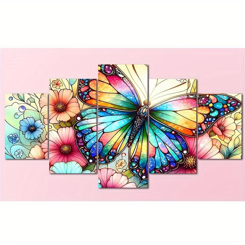 5 Paneele Diamond Painting - Schmetterling und Blume - diamondspainting