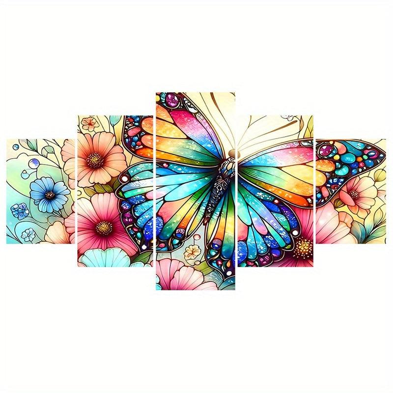 5 Paneele Diamond Painting - Schmetterling und Blume - diamondspainting