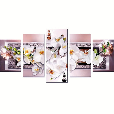 5 Paneele Diamond Painting-Weiße Blumen - Jetzt bei diamondspainting kaufen