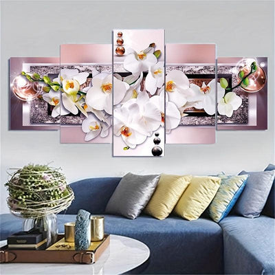 5 Paneele Diamond Painting-Weiße Blumen - Jetzt bei diamondspainting kaufen