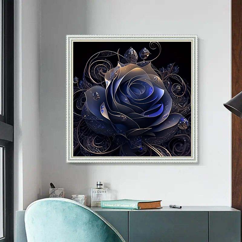 Diamond Painting-Galaktische Rose in Nachtblau
