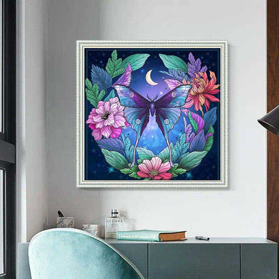 Diamond Painting-Mondschmetterling im Blütenzauber