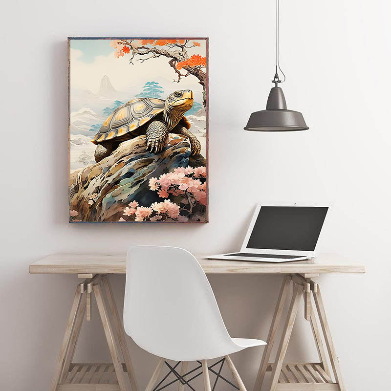 Diamond Painting-Majestätische Schildkröte auf Felsen