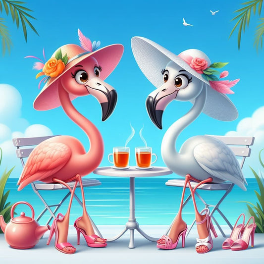 Diamond Painting-Flamingos im Urlaub