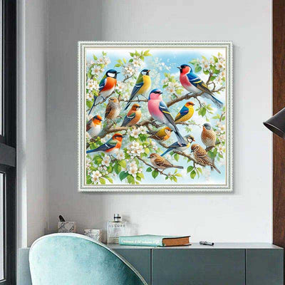 Diamond Painting-Singvögel im Blütenmeer des Frühlings