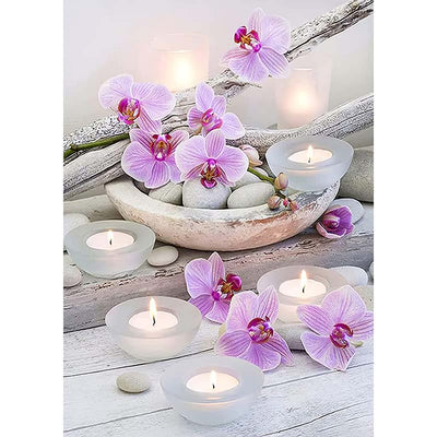 Diamond Painting-Orchideen & Kerzenlicht