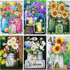 Diamond Painting-Blumen in einer Vase, sechsteiliges Set