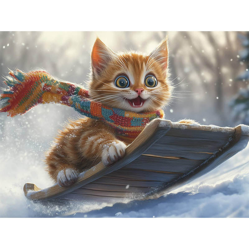 Diamond Painting-Winterspaß mit Kätzchen