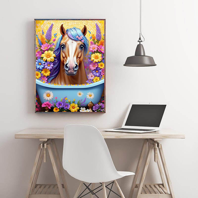 Diamond Painting-Pferd im Blütenbad