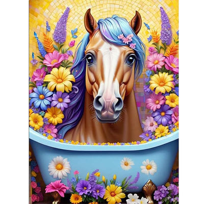 Diamond Painting-Pferd im Blütenbad