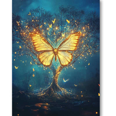 Diamond Painting-Goldener Schmetterlingsbaum