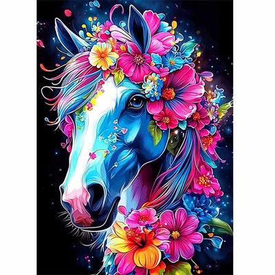 Diamond Painting-Blumenpferd