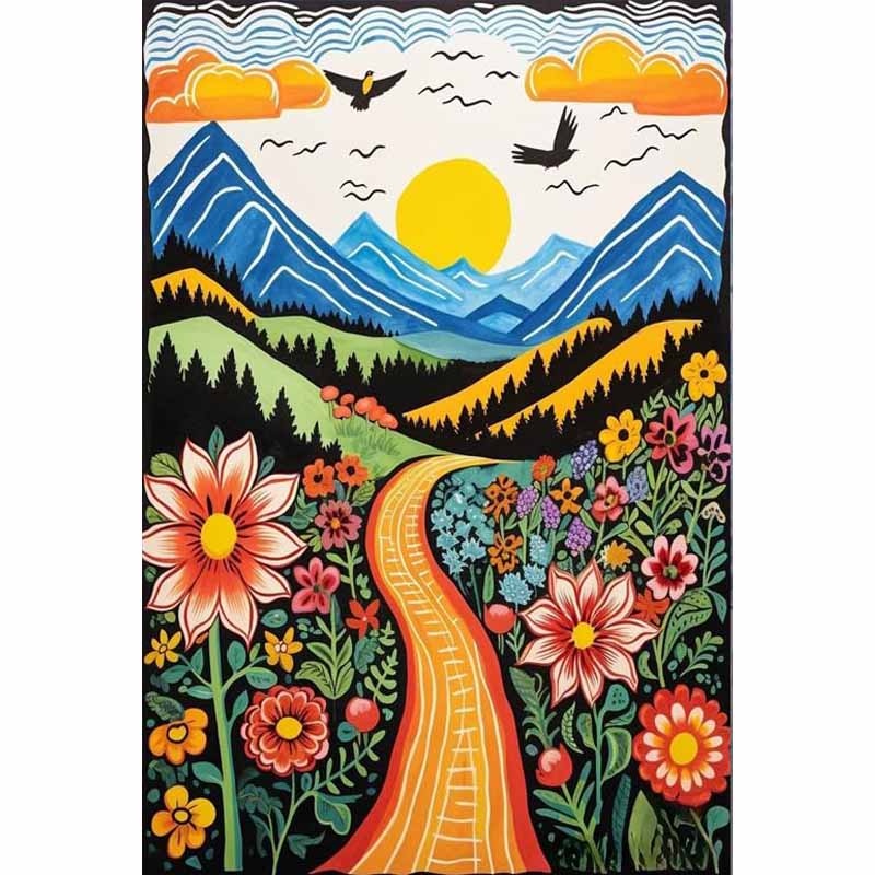 Diamond Painting-Blumenweg in den Bergen