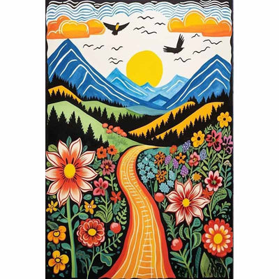 Diamond Painting-Blumenweg in den Bergen