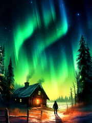 Diamond Painting-Reisende unter der Aurora