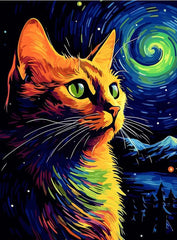 Diamond Painting-Katze, die in den Sternenhimmel schaut