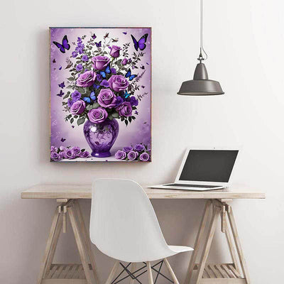 Diamond Painting-Lila Rosen mit Schmetterlingen