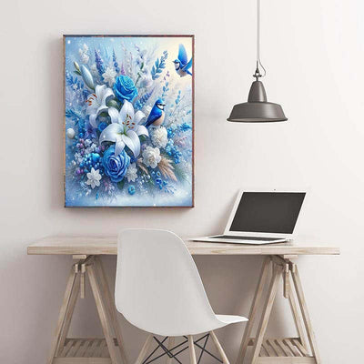 Diamond Painting-Blaue Vögel und Lilien