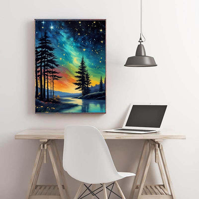 Diamond Painting-Polarlichter über dem See