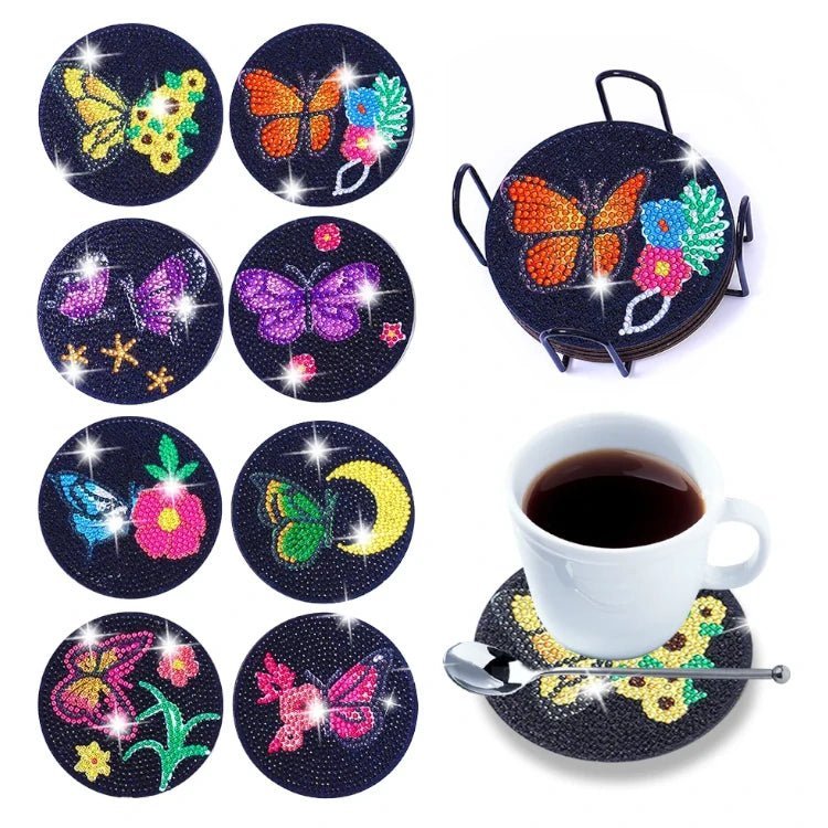 Diamond Painting-8x Schmetterling & Blumen Untersetzer - Jetzt bei diamondspainting kaufen