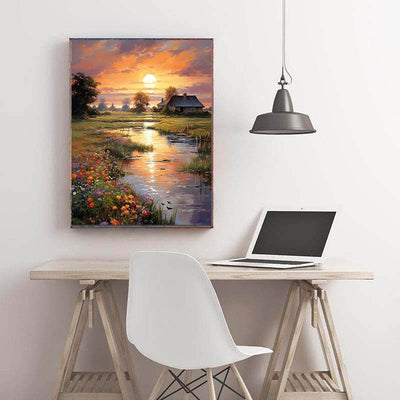 Diamond Painting-Abendsonne über dem Landhaus