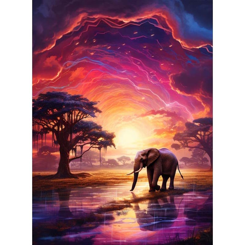 Diamond Painting- Afrikanischer Elefant im Farbenrausch