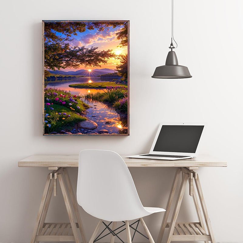 Diamond Painting-Ausblick vom Berg im Sonnenuntergang