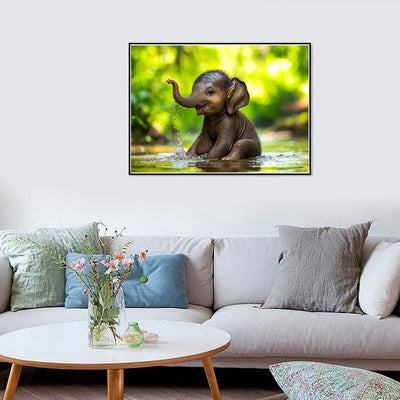 Diamond Painting-Baby-Elefant beim Planschen