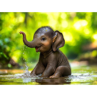 Diamond Painting-Baby-Elefant beim Planschen