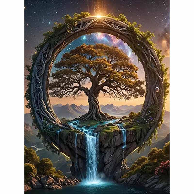 Diamond Painting-Baum und Wasserfall