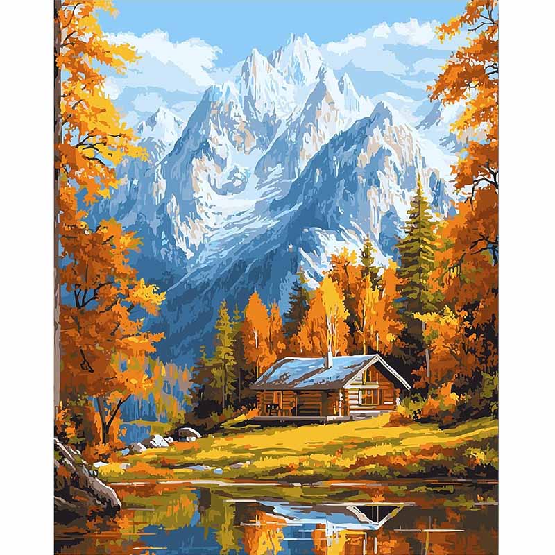Diamond Painting-Berghütte im Herbst